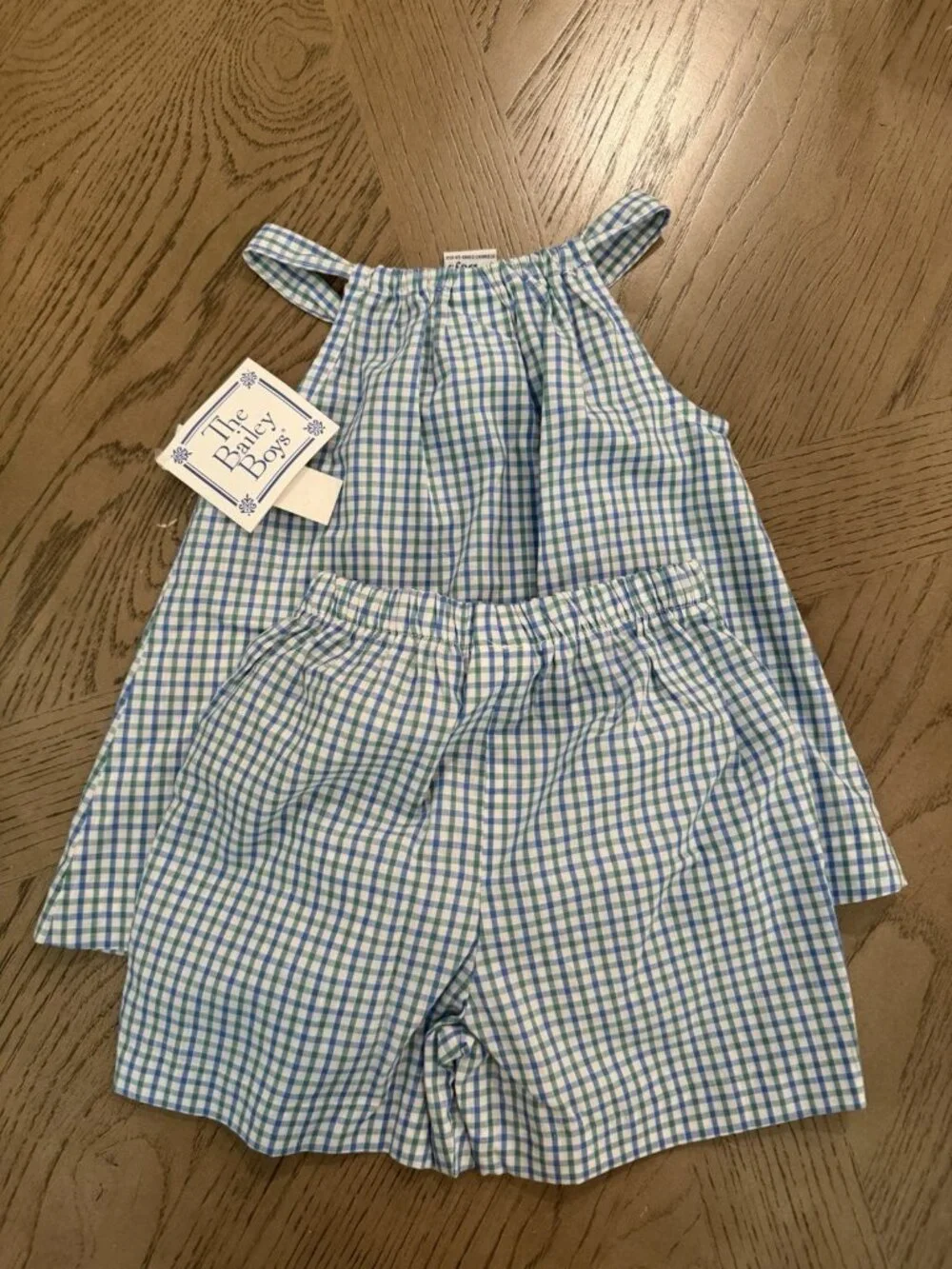 The Bailey Boys Golf Pillowcase Short Set Blue Green Gingham 4T Preppy NWT